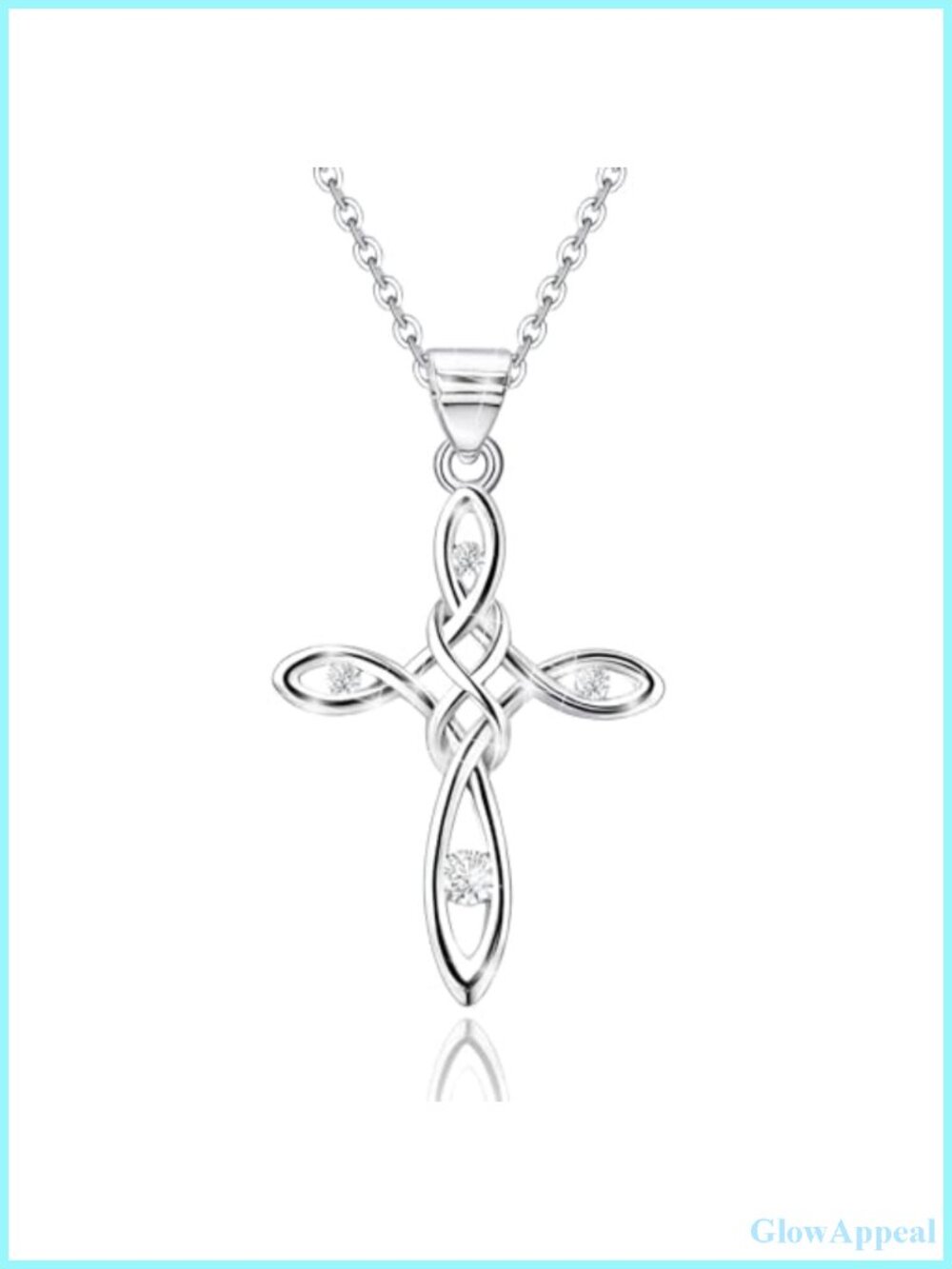 Sterling Silver S925 Celtic Cross Pendant Necklace CZ Cubic Zirconia